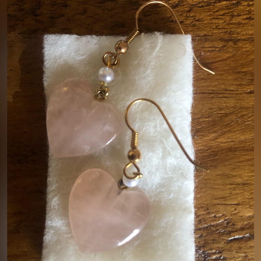 Pink Quartz 🩷 & Pearl Earrings on Gold Posts